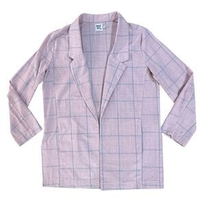 Princess Polly Size 10 Pale Pink Blue Plaid Open Front Blazer Preppy Clueless